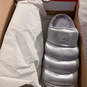 Nike Metallic Silver Quilted Slip-Ons